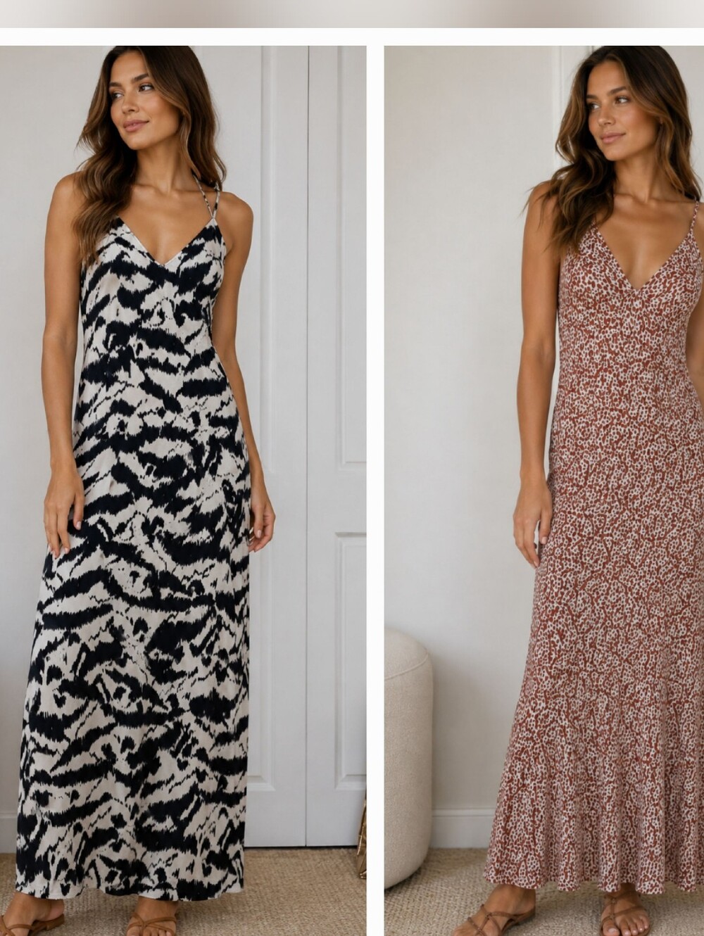 Summer Dress Bundle 2 Spaghetti Strap V-Neck Maxi Dress in Animal Prints SZ M